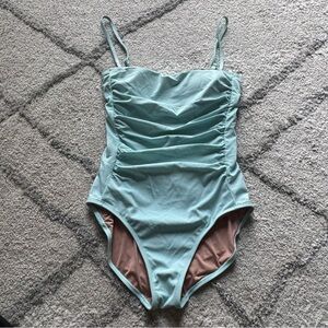 Hermoza Lupe blue one piece swimsuit bathing suit ruching square neck 6